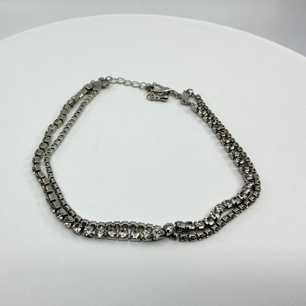 Sparkling Double Row Crystal Tennis Bracelet Silver Tone Glamour Elegant Gift